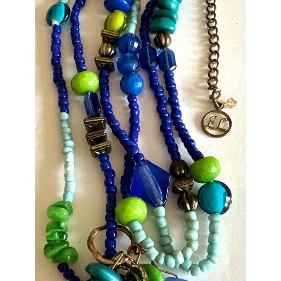 Retro Extra Long Beaded Tassel Pendant Necklace Blue Green Mix Beads - Picture 7 of 7
